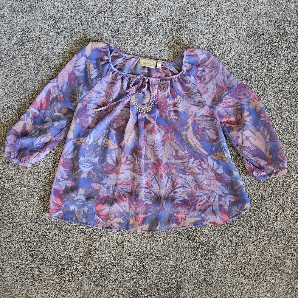 Princess Vera Wang Purple and Pink Sheer Womens Top Size XS